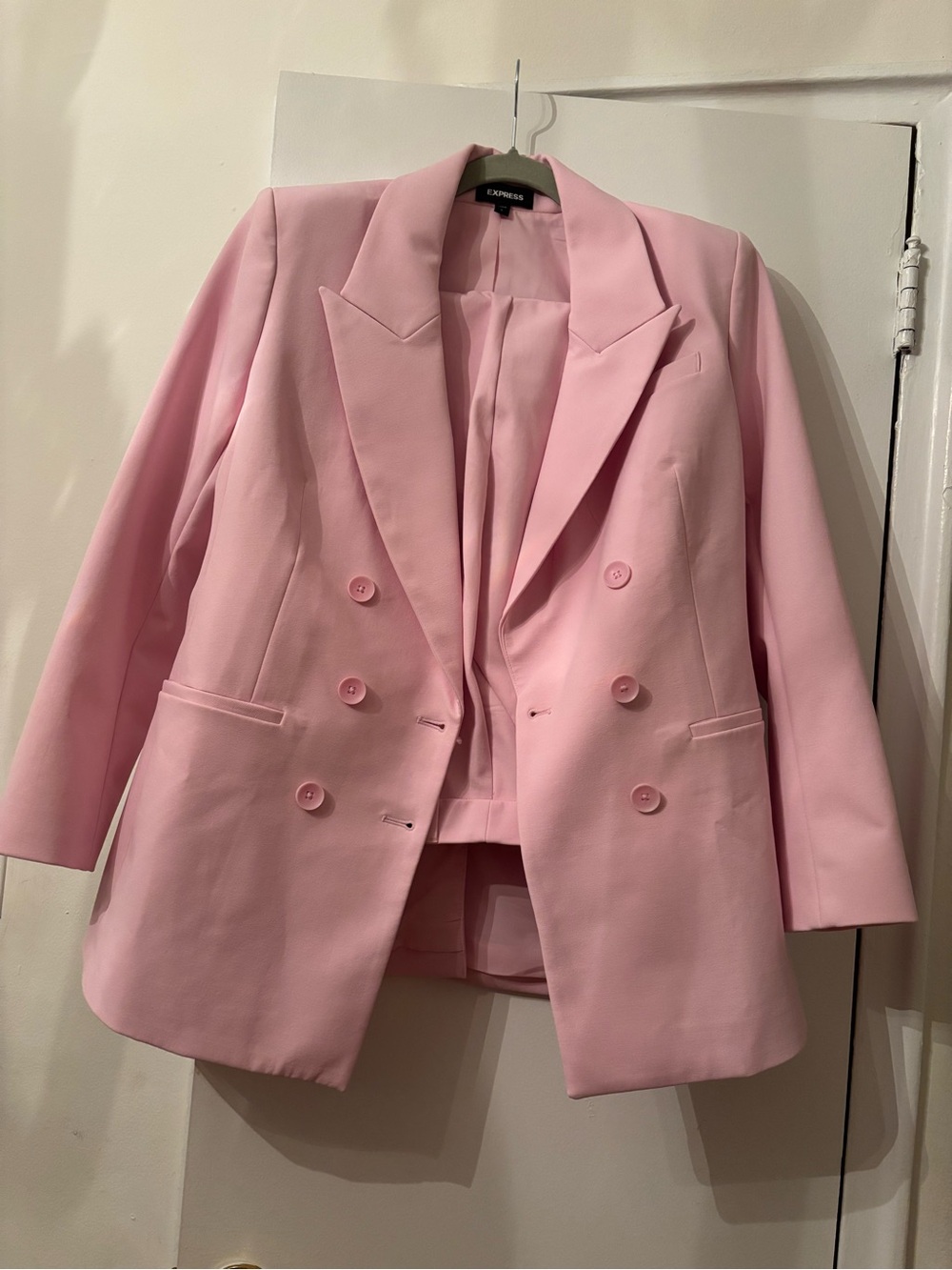 Express Double-Breasted Light Pink Blazer Jacket Pants suit Large